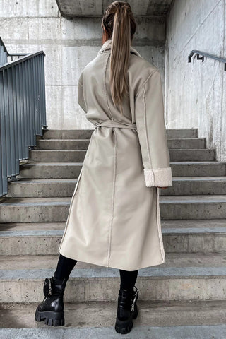 Belted Faux Shearling-Lined Coat