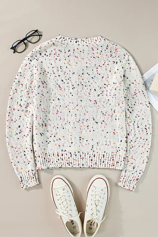 Button-Front Speckled Cardigan