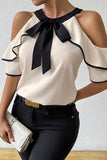 Chic Off-Shoulder Tie Neck Blouse