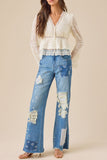 Elegant Lace Button-Front Blouse