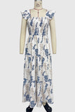 Floral Ruffle-Sleeve Maxi Dress