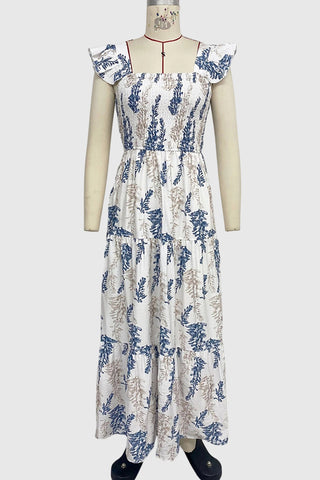 Floral Ruffle-Sleeve Maxi Dress