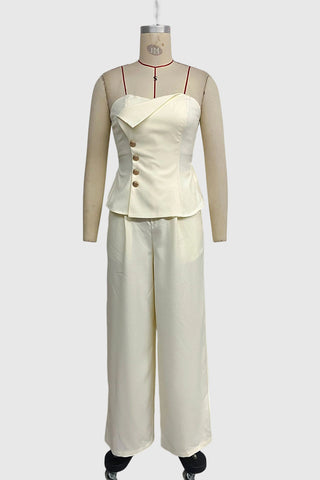 Strapless Button-Front Pants Set