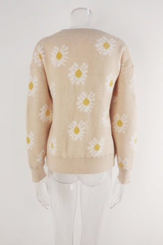 Button-Front Floral Cardigan
