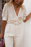 Eyelet Lace Twist-Front Blouse