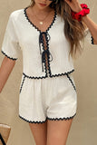 Scalloped Short Set with Tie-Front Top