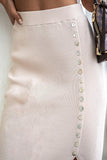 Button-Detail Casual Midi Skirt
