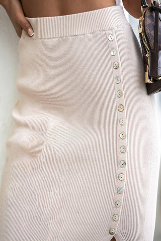 Button-Detail Casual Midi Skirt