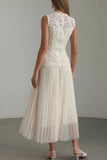 Sleeveless Lace Overlay Midi Dress