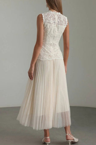 Sleeveless Lace Overlay Midi Dress