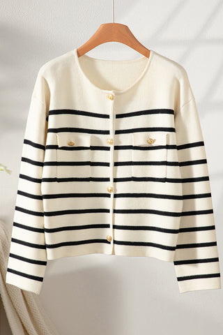 Striped Button-Front Cardigan