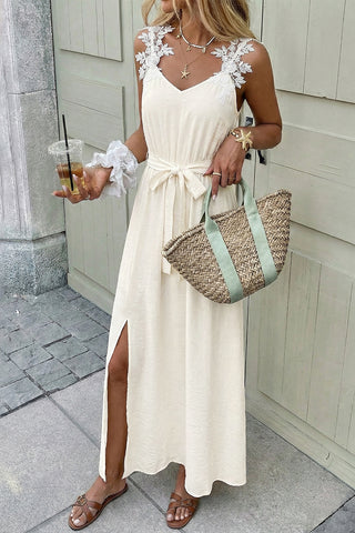 Lace-Trimmed Casual Midi Dress
