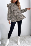 Ruffle-Shoulder Leopard Blouse