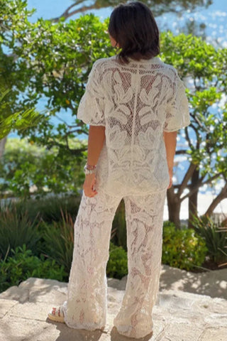 Sheer Crochet Button-Up Jumpsuit