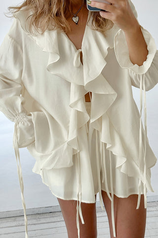 Ruffle Detail V-Neck Top