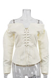 Off-Shoulder Lace-Up Blouse