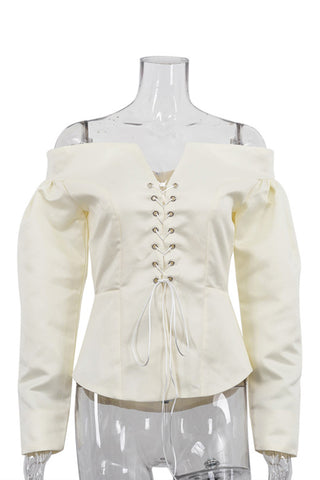 Off-Shoulder Lace-Up Blouse