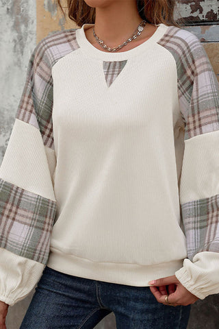 Plaid Accent Casual Sweatshirt