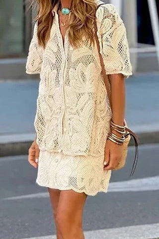 Crochet Half-Sleeve Mini Dress