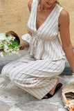 Sleeveless Striped Peplum Pants Set