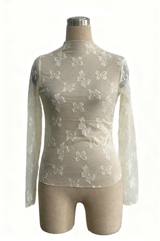 Floral Mesh Long-Sleeve Top
