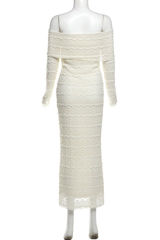 Off-Shoulder Textured Midi Dress