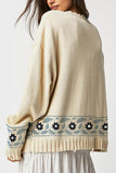 Horse Motif Cardigan with Floral Accents