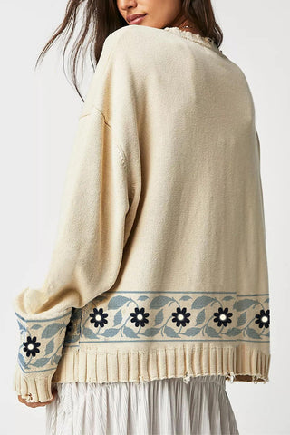 Horse Motif Cardigan with Floral Accents