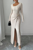 Elegant Long-Sleeve Asymmetrical Dress