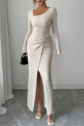 Elegant Long-Sleeve Asymmetrical Dress