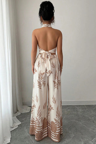 Halter Crop Top and Wide-Leg Pants Set