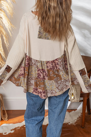 Paisley Contrast Patchwork Long Sleeve Top
