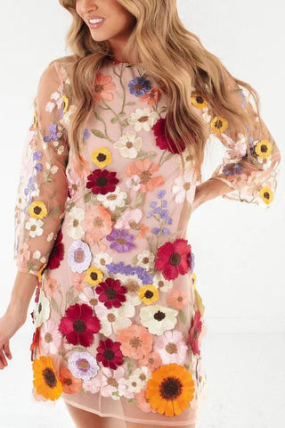 Floral Embroidered Casual Dress