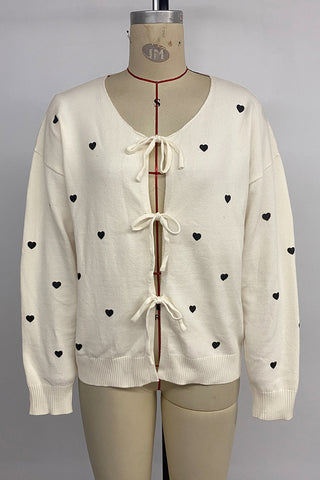 Tie-Front Heart Pattern Cardigan