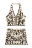 Floral Halter Crop Top and Skirt Set