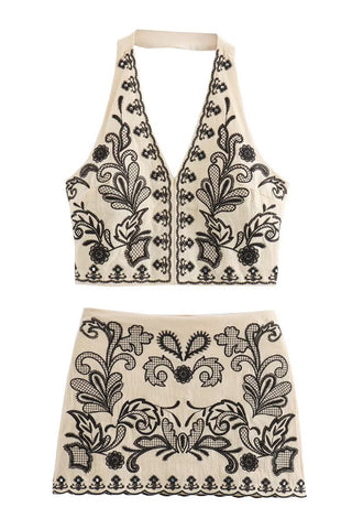 Floral Halter Crop Top and Skirt Set
