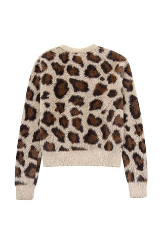Button-Front Leopard Print Cardigan