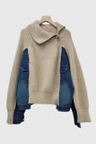 Zip-Front Knit and Denim Sweater