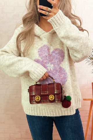 Floral Knit Sweater with Hood