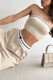 Strapless Crop Top and Wide-Leg Pants Set