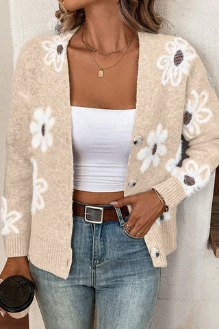 Floral Button-Up Cardigan Sweater