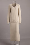V-Neck Long Sleeve Skirt Set