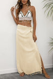 Side-Tie Maxi Skirt with Fringe Detail