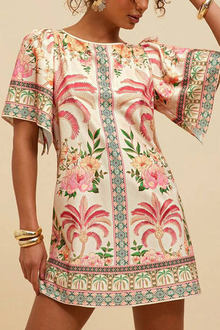 Tropical Print Casual Mini Dress
