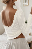 Scallop-Trim Open-Back Blouse