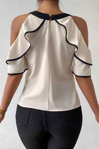 Chic Off-Shoulder Tie Neck Blouse