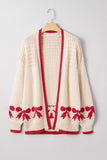Open-Front Knit Cardigan with Patterned Trim
