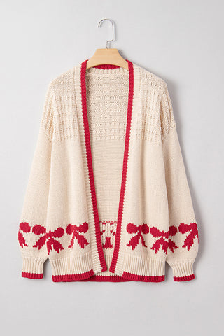 Open-Front Knit Cardigan with Patterned Trim