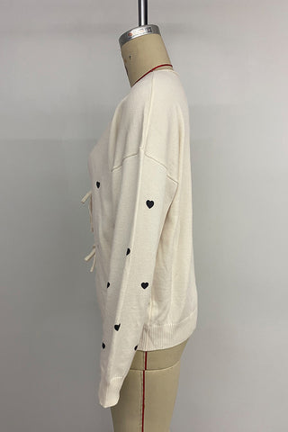 Tie-Front Heart Pattern Cardigan