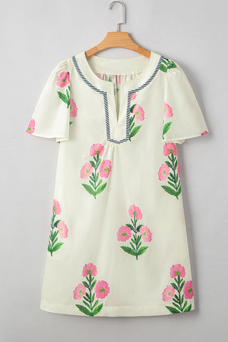 Floral Embroidered Puff Sleeve Dress